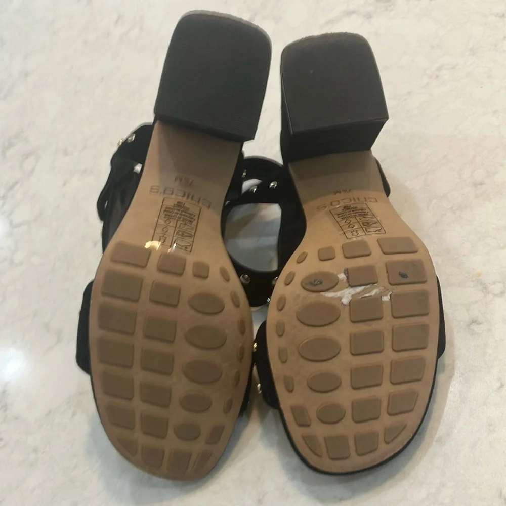 Chico's Black Suede Studded Women's Sandals Chunky Heel Sz‎ 7.5- W/ Box- EUC - Picture 11 of 11
